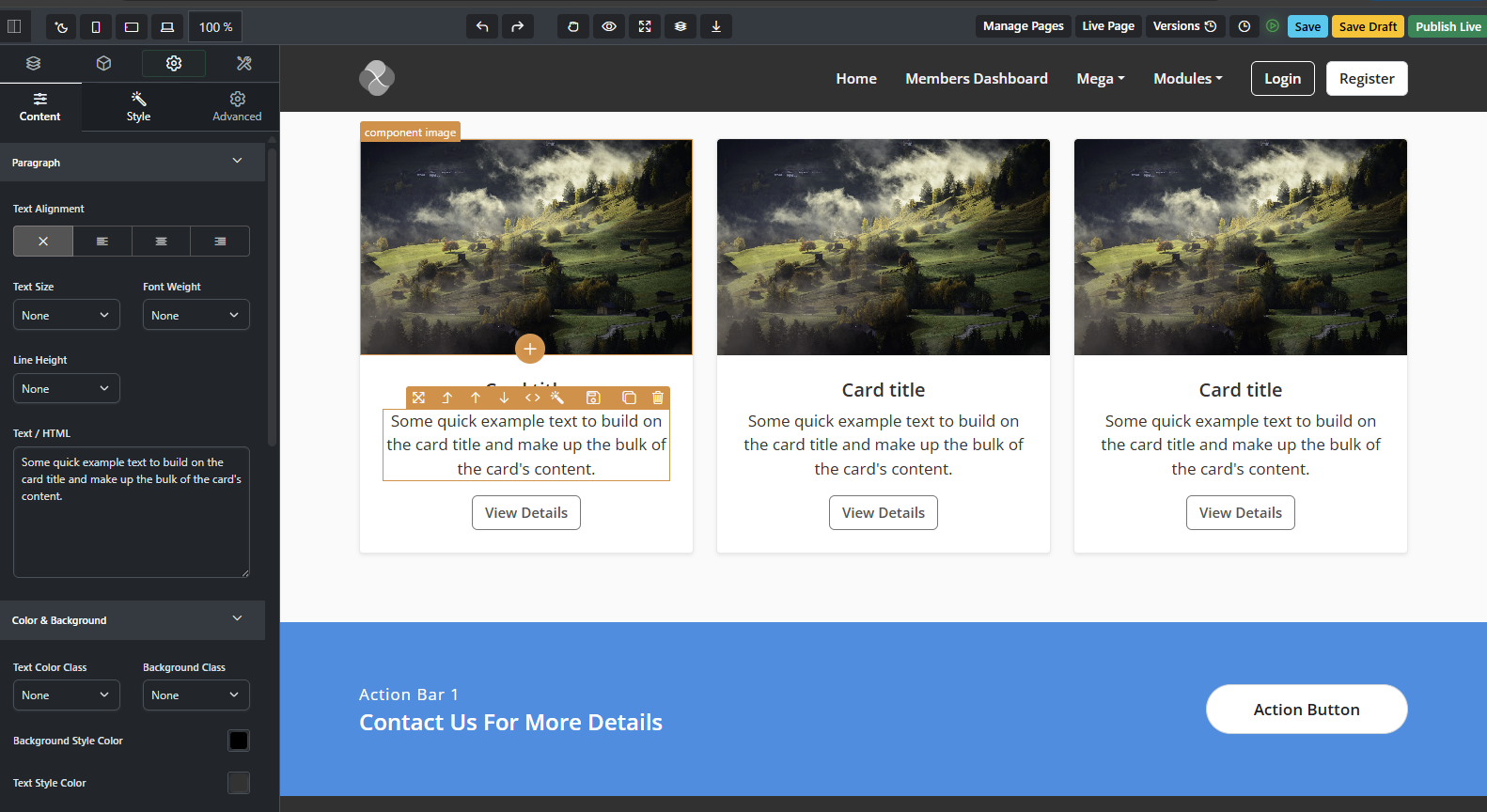 Webteic Frontend editor editing a polished Webteic page