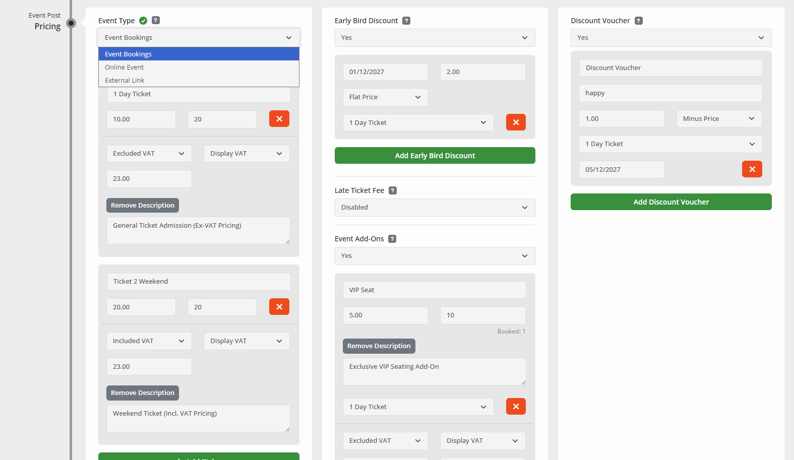 Webteic Bookings or attendee management screen with realistic demo data
