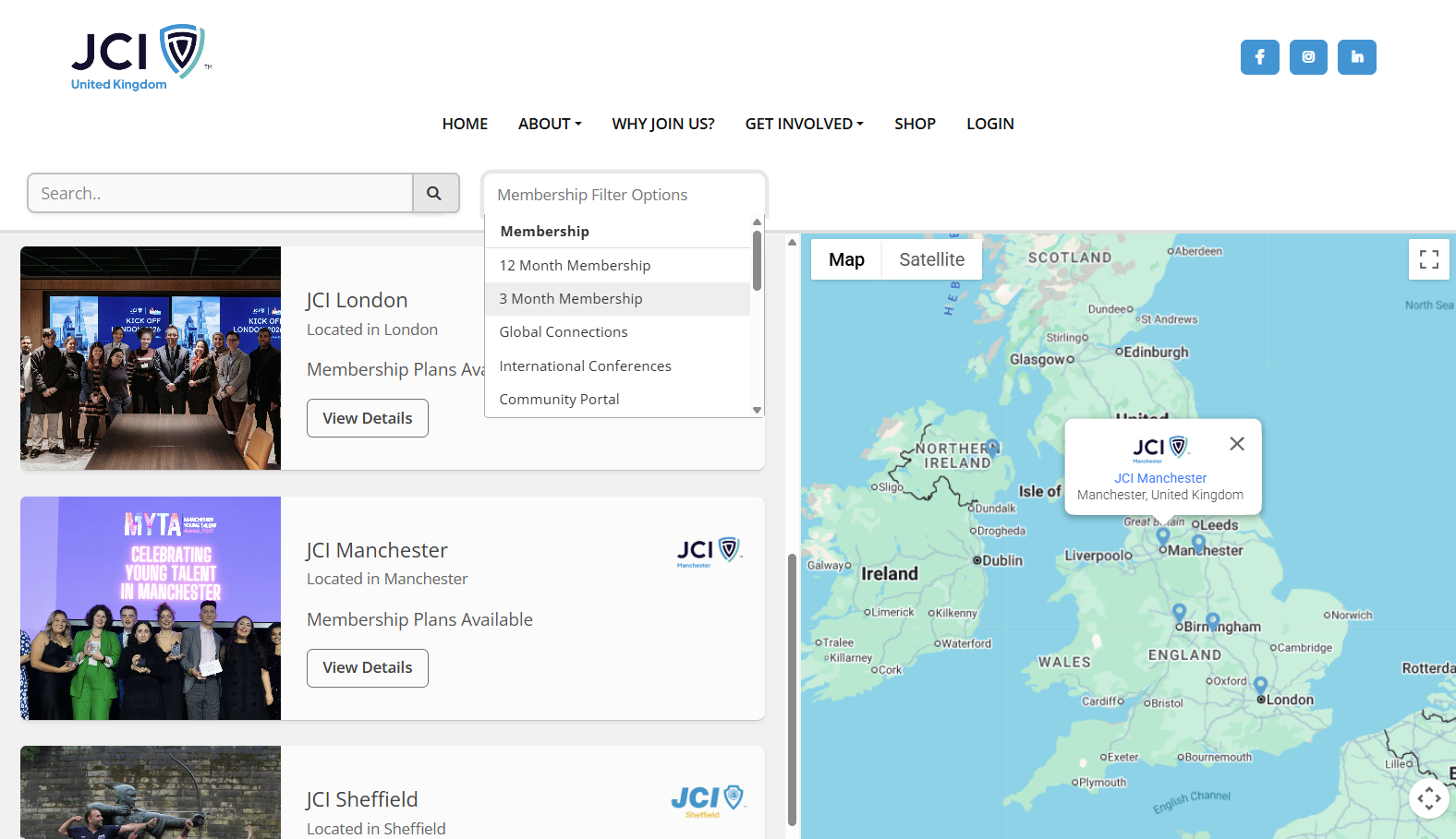 Webteic Map results, search filters and Group cards