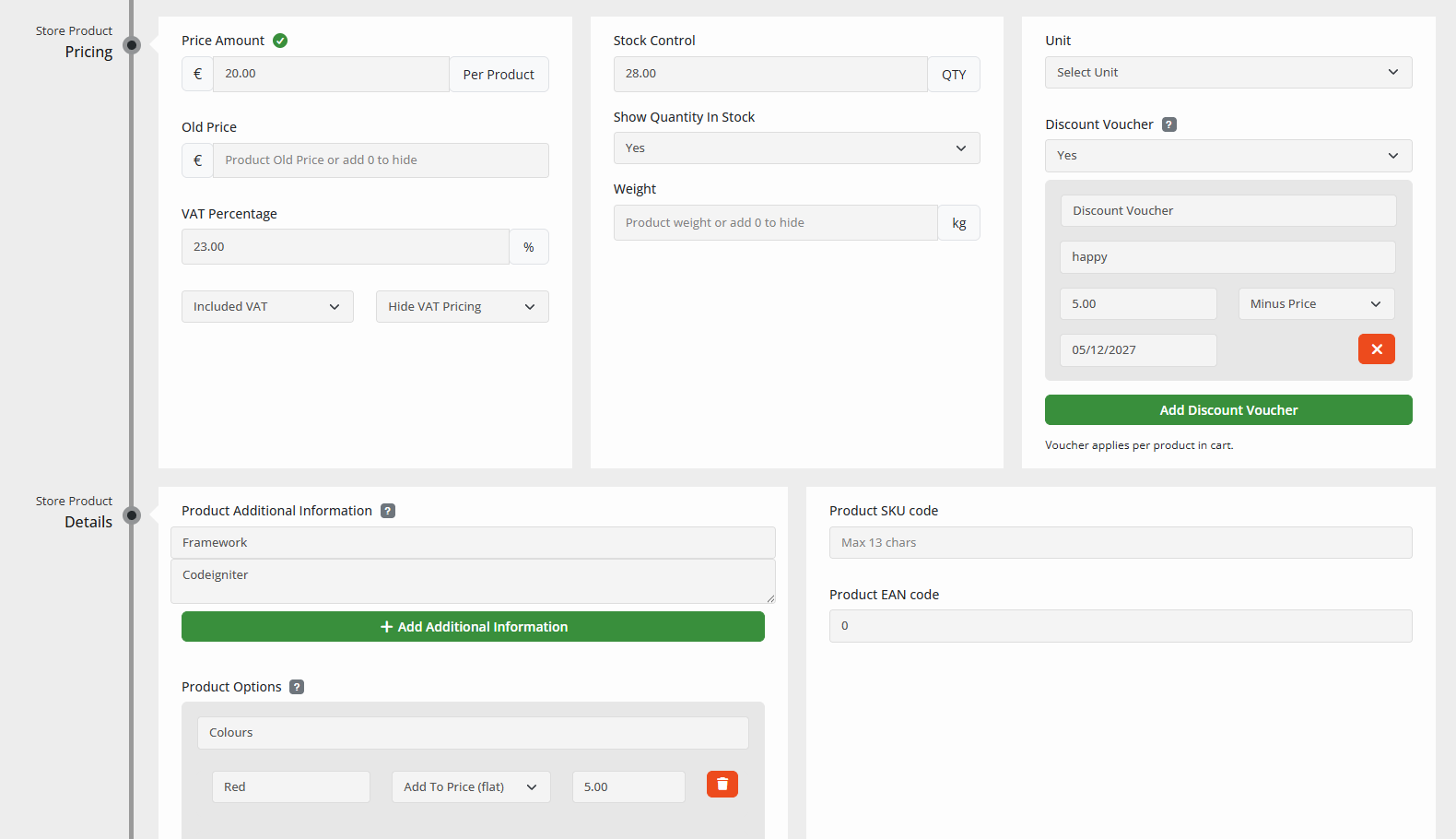 Webteic Frontend product or service page with package/options visible