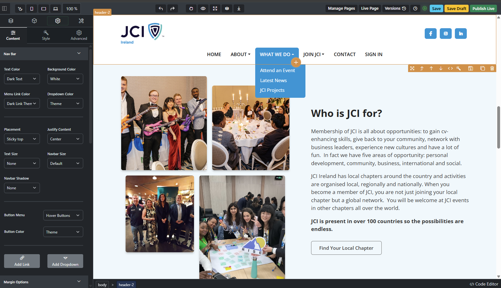 Webteic Full editor showing a polished page under active editing